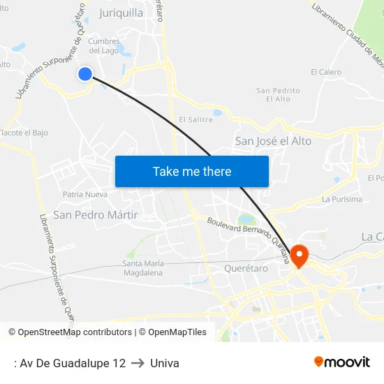 : Av De Guadalupe 12 to Univa map