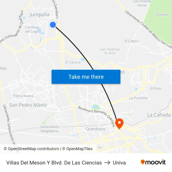 Villas Del Meson Y Blvd. De Las Ciencias to Univa map