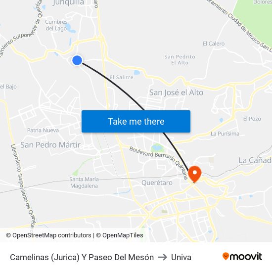 Camelinas (Jurica) Y Paseo Del Mesón to Univa map