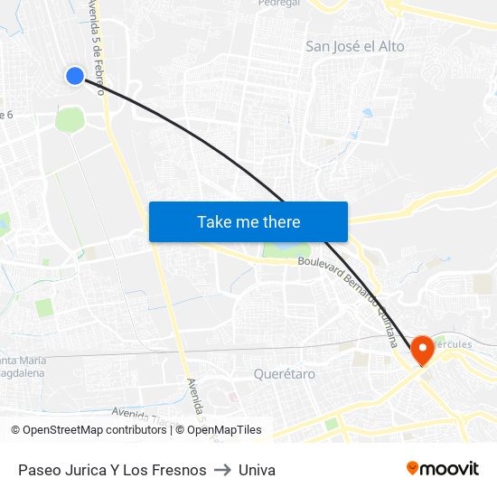 Paseo Jurica Y Los Fresnos to Univa map