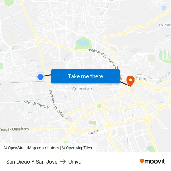 San Diego Y San José to Univa map