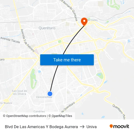 Blvd. De Las Américas - Bodega Aurrera to Univa map