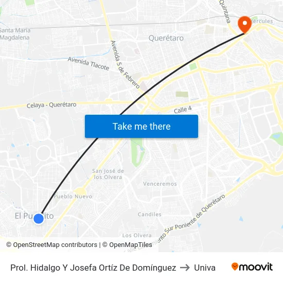 Prol. Hidalgo Y Josefa Ortíz De Domínguez to Univa map