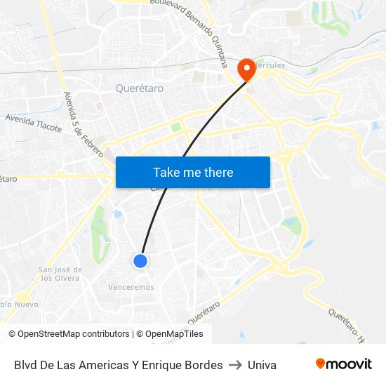 Blvd De Las Americas Y Enrique Bordes to Univa map
