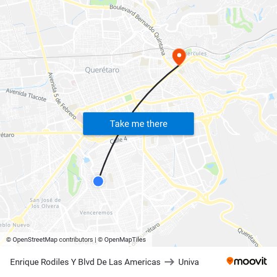 Enrique Rodiles Y Blvd De Las Americas to Univa map