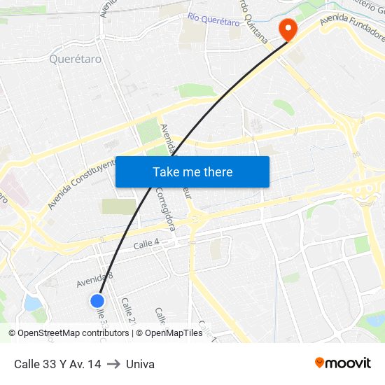 Calle 33 Y Av. 14 to Univa map