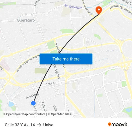 Calle 33 - Av. 14 to Univa map