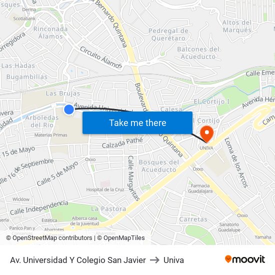 Av. Universidad Y Colegio San Javier to Univa map