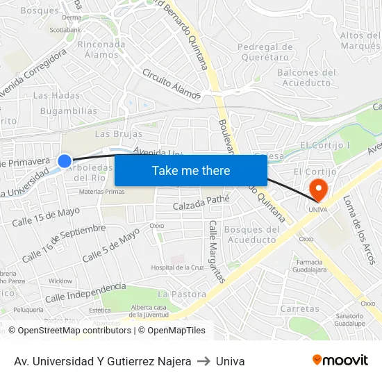 Av. Universidad Y Gutierrez Najera to Univa map