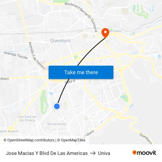 Jose Macias Y Blvd De Las Americas to Univa map