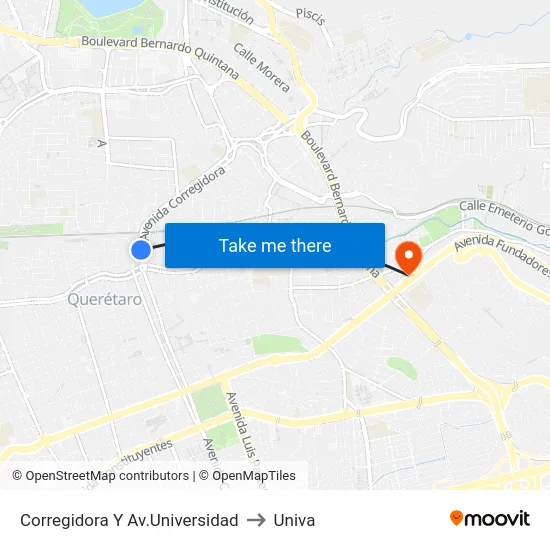 Av. Corregidora Norte - Calle Primavera to Univa map