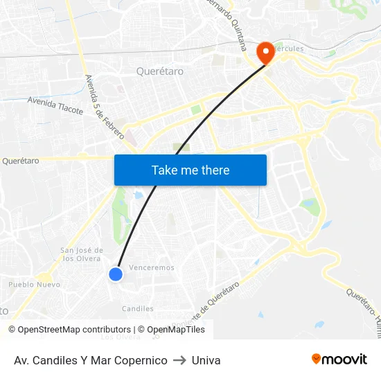 Av. Candiles Y Mar Copernico to Univa map