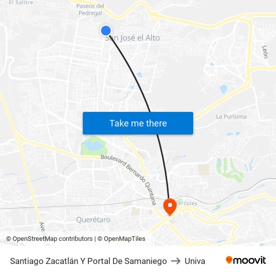 Santiago Zacatlán Y Portal De Samaniego to Univa map