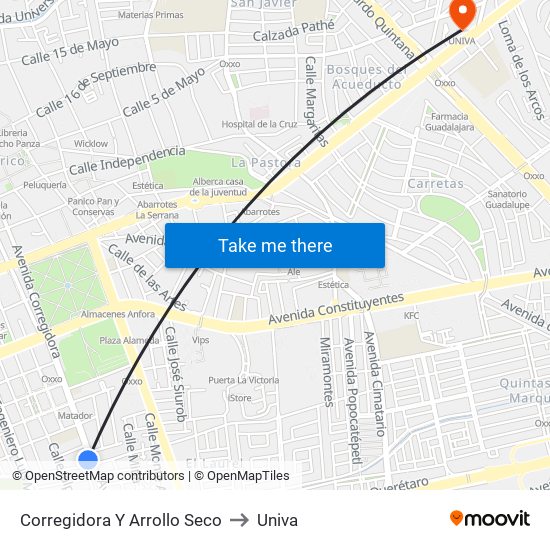 Corregidora Y Arrollo Seco to Univa map