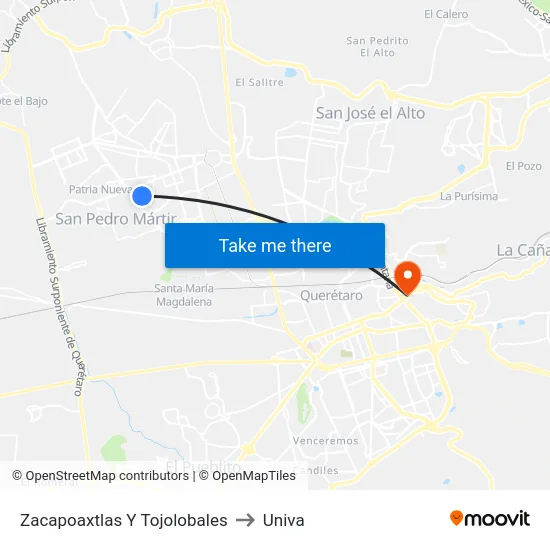 Zacapoaxtlas Y Tojolobales to Univa map