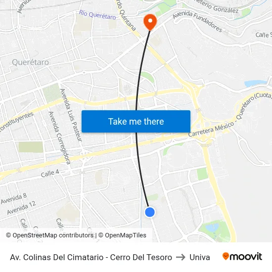 Av. Colinas Del Cimatario - Cerro Del Tesoro to Univa map