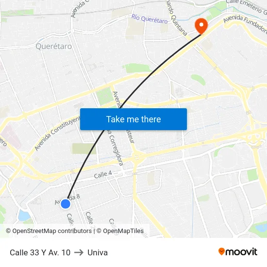 Calle 33 Y Av. 10 to Univa map
