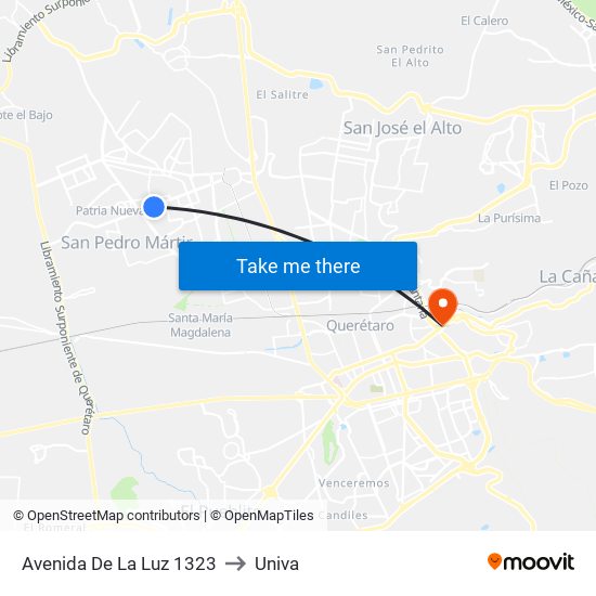 Avenida De La Luz 1323 to Univa map