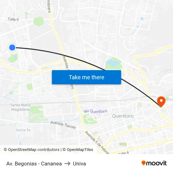 Av. Begonias - Cananea to Univa map