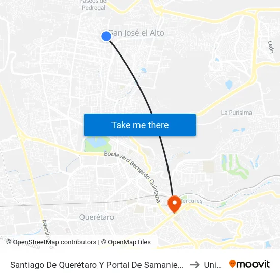Santiago De Querétaro Y Portal De Samaniego to Univa map