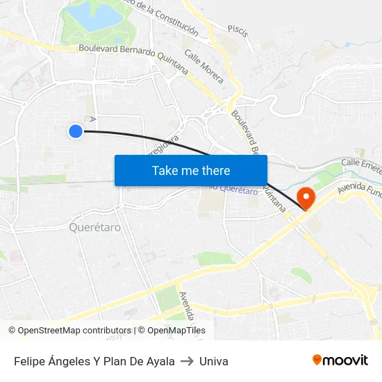 Av. Felipe Ángeles - Arena Querétaro to Univa map