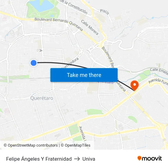 Felipe Ángeles - Fraternidad to Univa map