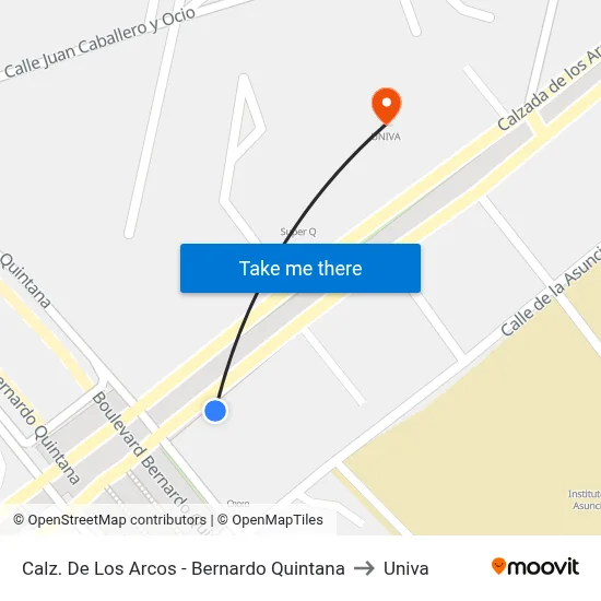 Calz. De Los Arcos - Bernardo Quintana to Univa map