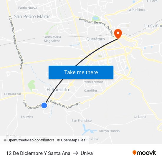 12 De Diciembre Y Santa Ana to Univa map