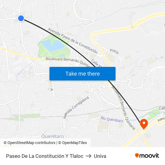Paseo De La Constitución Y Tlaloc to Univa map