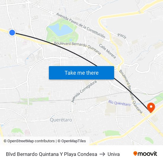 Blvd Bernardo Quintana Y Playa Condesa to Univa map
