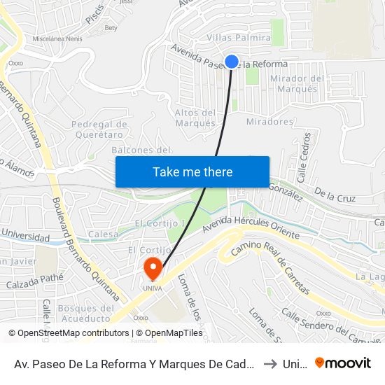 Av. Paseo De La Reforma Y Marques De Cadereyta to Univa map