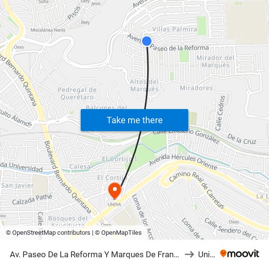 Av. Paseo De La Reforma Y Marques De Franciforte to Univa map