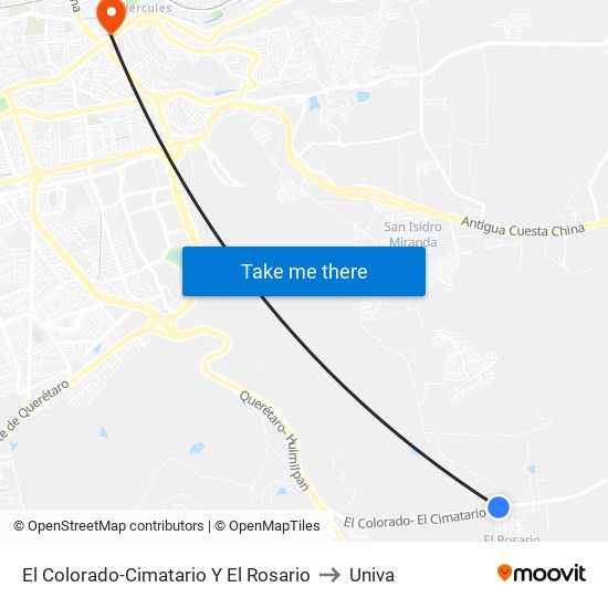 El Colorado-Cimatario Y El Rosario to Univa map