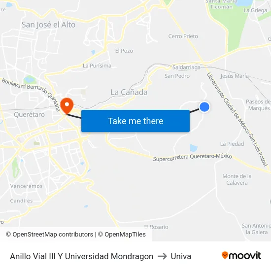 Anillo Vial III Y  Universidad Mondragon to Univa map
