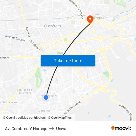 Av. Cumbres Y Naranjo to Univa map