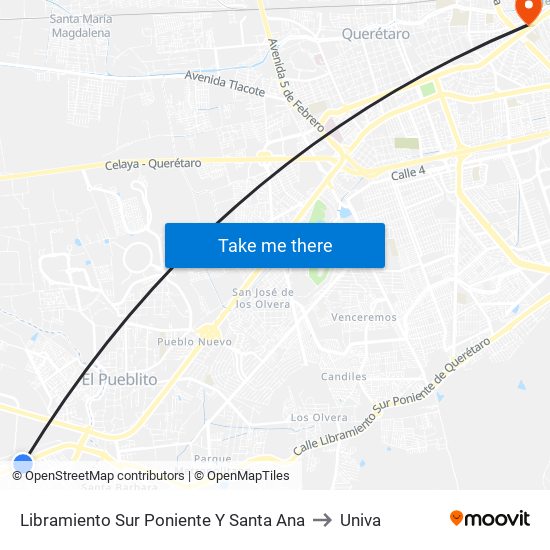 Libramiento Sur Poniente Y Santa Ana to Univa map