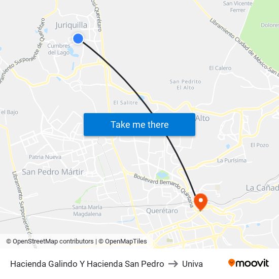 Hacienda Galindo Y Hacienda San Pedro to Univa map