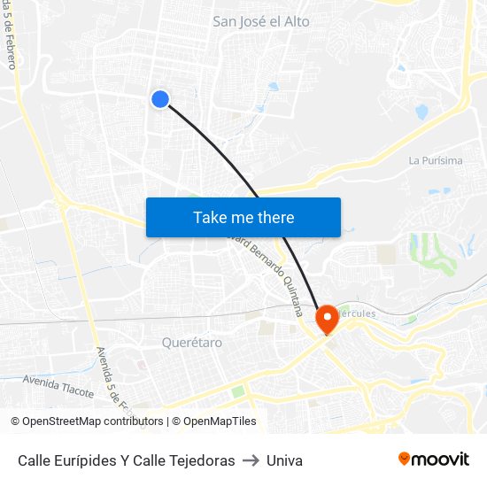Calle Eurípides Y Calle Tejedoras to Univa map