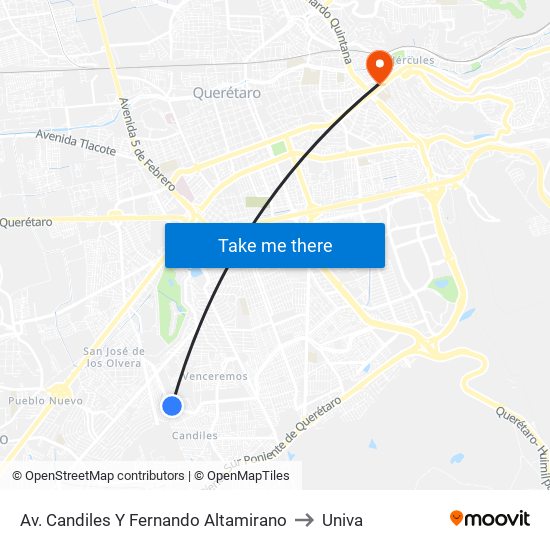 Av. Candiles Y Fernando Altamirano to Univa map
