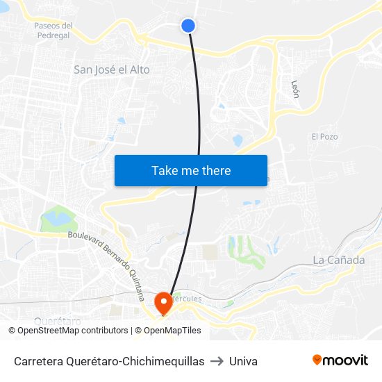 Carretera Querétaro-Chichimequillas to Univa map