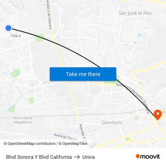 Blvd Sonora Y Blvd California to Univa map