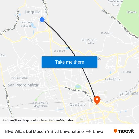 Blvd Villas Del Mesón Y Blvd Universitario to Univa map