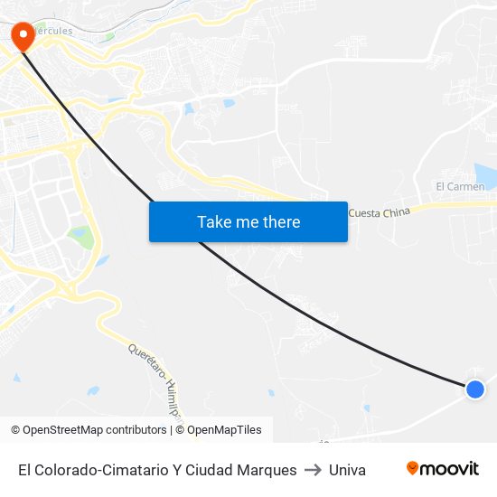 El Colorado-Cimatario Y Ciudad Marques to Univa map