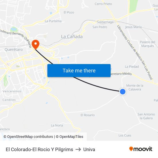El Colorado-El Rocio Y Pilgrims to Univa map