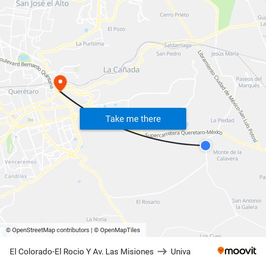 El Colorado-El Rocio Y Av. Las Misiones to Univa map
