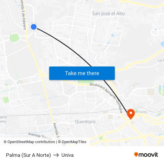 Palma (Sur A Norte) to Univa map