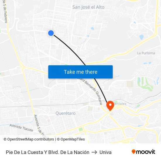 Pie De La Cuesta Y Blvd. De La Nación to Univa map