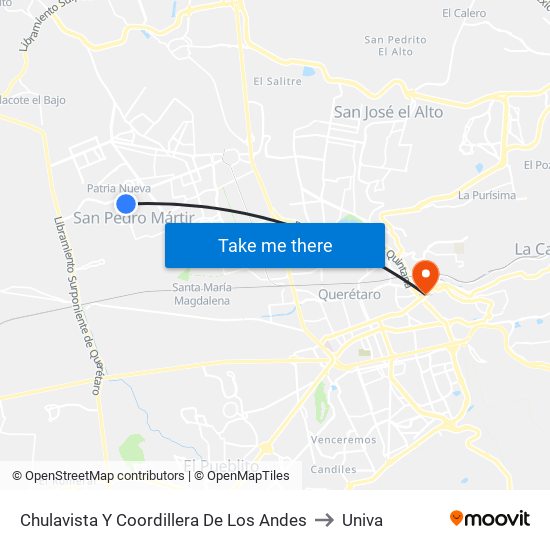 Chulavista Y Coordillera De Los Andes to Univa map