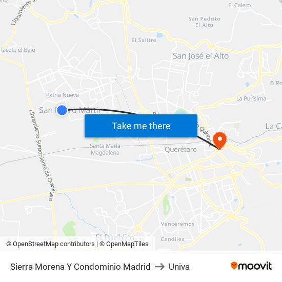 Sierra Morena Y Condominio Madrid to Univa map