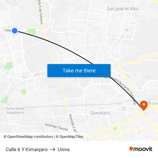 Calle 6 Y Kimanjaro to Univa map